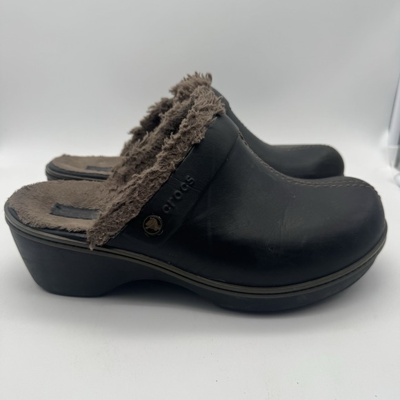 CROCS Shoes - CROCS Women' Shoes COBBLER Eva Brown Faux Fur Lined Clogs‎ Mules Slides Sz 9